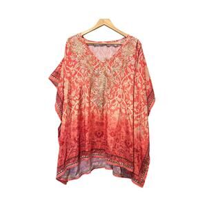 Sevya Handmade Silk Blend Tunic OS Boho Embroidered Artsy Oversized Caftan Top